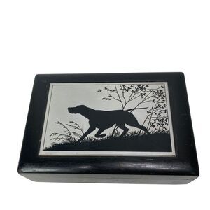 Vintage Pattberg Novelty Corporation NY Wooden Box with Dog Plaque 6.5x4.5x2.25"